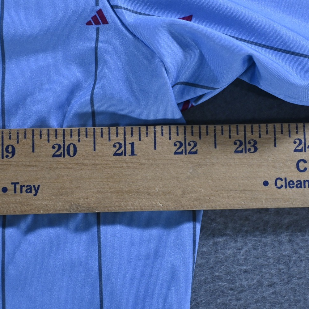 Adidas Mens Performance Golf Polo Shirt L Blue Pinstripe Logo Short Sleeve - Picture 5 of 7